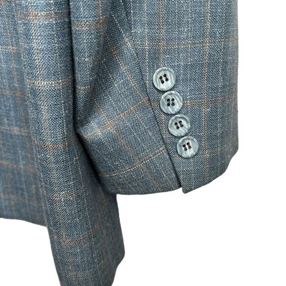 Hart Schaffner Marx Vintage Mens 38R Plaid 100% WOOL Blazer Jacket 2 Button Blue - Picture 7 of 8